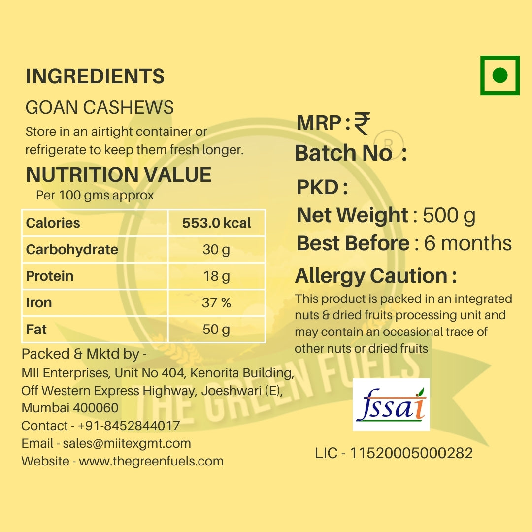 Cashew Regular - Goan 500 Gm