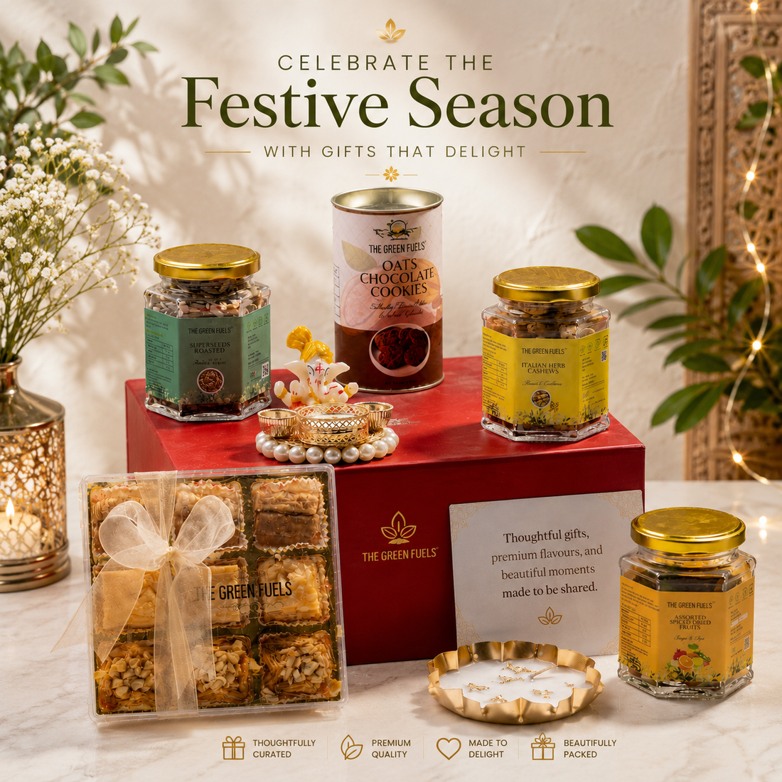 Premium corporate hamper with chocolates, roasted nuts, cookies and turkish baklava