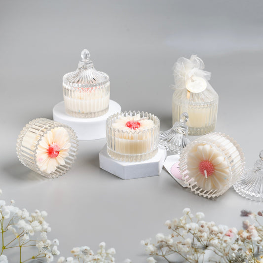 Floral diamond jar soy candle set of 2 – vanilla scented, handcrafted luxury gift by The Green Fuels