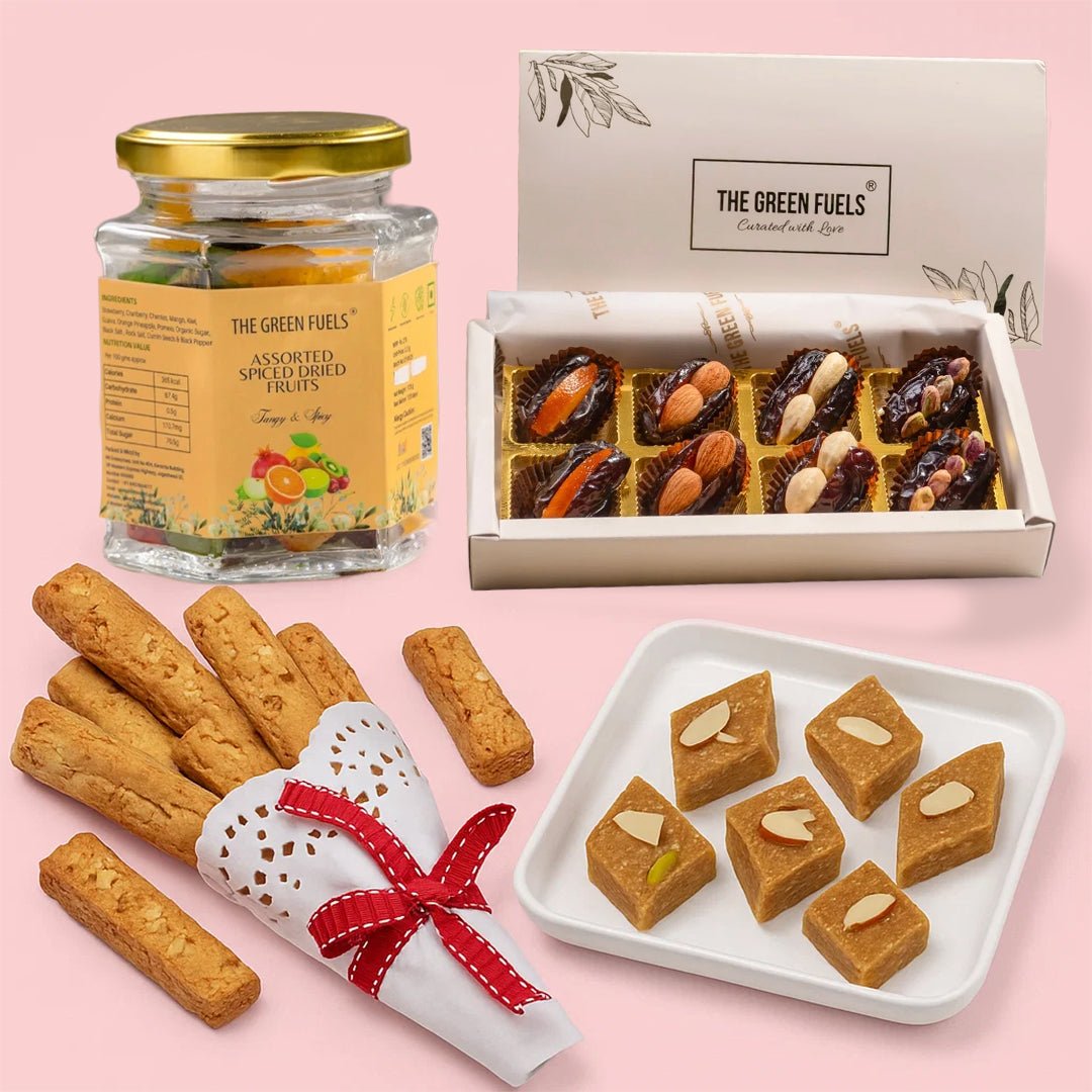 Sweet Tooth Healthy Bundle – Healthy Sweets, Snack & Dry Fruits Gift Pack – The Green Fuels