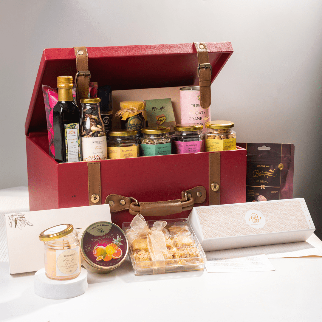 Grand gourmet trunk premium luxury gift hamper with Turkish baklava herb cashews fusion nougats and gourmet treats